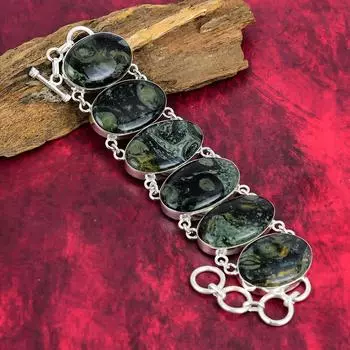 Браслет Star Galaxy Jasper, ювелирные изделия из стерлингового серебра 925 пробы, превосходные ювелирные изделия из натуральных драгоценных камней, ювелирные изделия из яшмы ручной работы, подарок для браслета Love 8 Inches With Adjustable зелёный