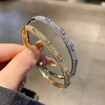 Браслет Starry Sky с двумя рядами цирконов, узкий женский браслет Love с покрытием из розового золота, универсальный для мужчин и женщин 17CM