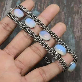 Браслет стерлингового серебра 925 ювелирных изделий драгоценной камня млечного опала ручной работы для благодарения 7-8 Inches синий