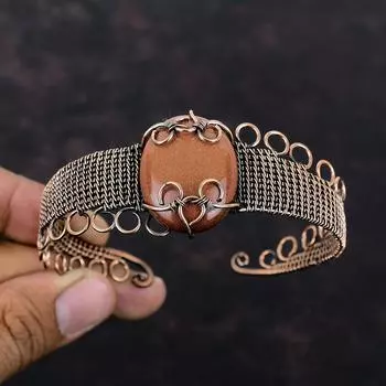 Браслет Sun Sitara из медной проволоки, браслет-манжета ручной работы, ювелирные изделия из меди, драгоценные камни, регулируемый браслет, ювелирные изделия, подарок для матери