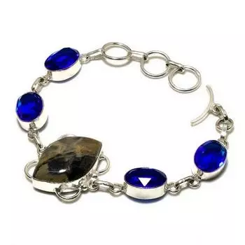 Браслет Sunstone In Lolite Blue Topaz с посеребренным камнем 925 пробы 6–8 дюймов