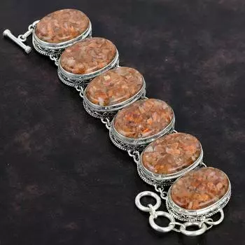 Браслет Sunstone, винтажный браслет из драгоценных камней, браслет из стерлингового серебра 925 пробы, старинные ювелирные изделия, регулируемый браслет-цепочка, ювелирные изделия ручной работы для подарка