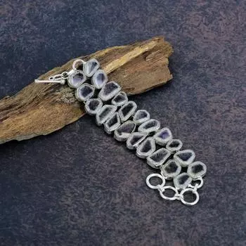 Браслет Super 23 Amethyst, ювелирные изделия из цельного серебра 925 пробы с драгоценными камнями, браслет ручной работы, на День памяти Adjustable with 8 inches фиолетовый