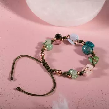 Браслет Телец Халцедон, Кианит, Хризопраз, Синий Апатит, Розовый Кварц, Цветной Турмалин, Зеленый Авантюрин