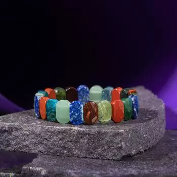 Браслет Телец Ледяной голубой апатит, драконья яшма, яшма, лазурит, зеленый авантюрин, нефрит