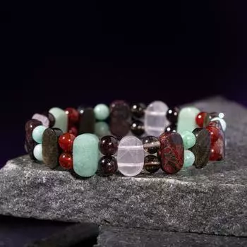 Браслет Телец Золотой обсидиан, синий апатит, розовый кварц, рутиловый кварц, черный турмалин, зеленый авантюрин, нефрит