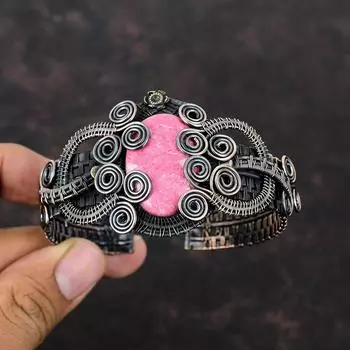 Браслет Thulite, ювелирные изделия из медной проволоки, регулируемый браслет-манжета, браслет ручной работы, ювелирные изделия из драгоценных камней, браслет из медной проволоки, подарок для него