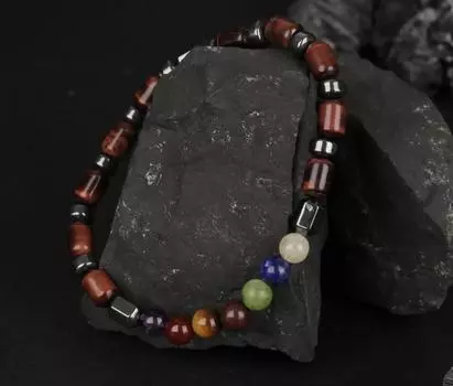 Браслет тигровый глаз-чакра аметист, гранат, тигровый глаз, агат, лазурит