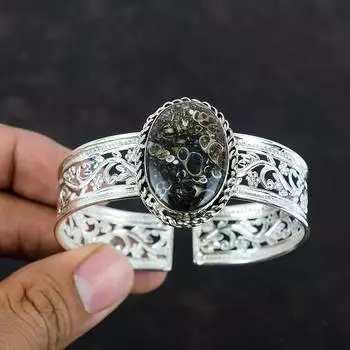 Браслет Turritella Agate, браслет-манжета из натурального драгоценного камня, элегантные ювелирные изделия, браслет-манжета из стерлингового серебра 925 пробы, регулируемый браслет, браслет ручной работы