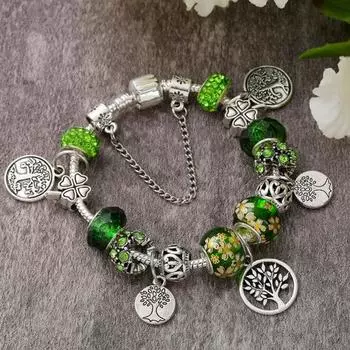 Браслет удачи, глазурованное дерево жизни, зеленый искусственный кристалл, винтажный, своими руками 18cm