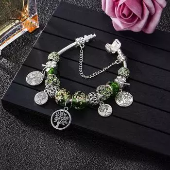 Браслет удачи, глазурованное дерево жизни, зеленый искусственный кристалл, винтажный браслет своими руками, многоцветный браслет в этническом стиле для покупок, работы, вечеринки, свиданий 18cm