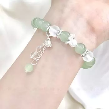Браслет удачи с камнем «Кошачий глаз» из ландыша — ретро, новый китайский стиль, нежный лесной дизайн s0302