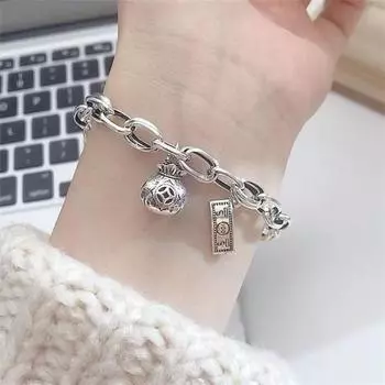 Браслет удачи в стиле ретро с толстой цепочкой из меди, кулон в виде денег, символ A