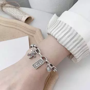 Браслет удачи в стиле ретро, толстая цепочка, медная денежная подвеска, символ богатства, наручные украшения для повседневной носки, праздничный подарок для друзей