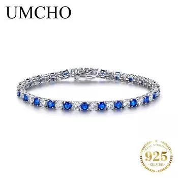 Браслет UMCHO из стерлингового серебра 925 пробы с роскошным нано-синим сапфиром