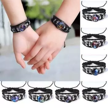 Браслет-унисекс Constellation, многослойный, плетеный, из искусственной кожи, регулируемый, сплав, светится ночью Sagittarius