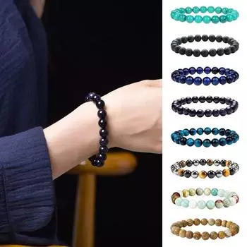 Браслет унисекс из гладкого агата с эластичным шнуром, многоцветная лава, лечебные украшения G