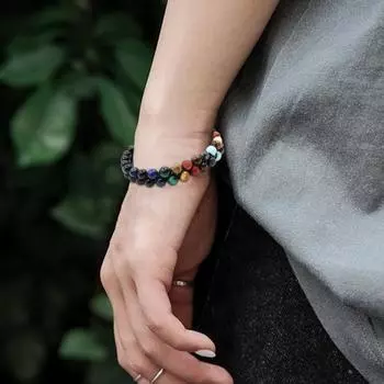 Браслет унисекс с эластичным шнуром, многоцветный, гладкий вулканический камень, лечебные украшения, положительный энергетический баланс, повседневная одежда, браслет для вечеринок и пар D