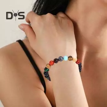 Браслет унисекс с эластичным шнуром, многоцветный, гладкий, с глазурью и стеклом, лечебные украшения, положительный энергетический баланс, повседневная одежда, браслет для вечеринок и пар разноцветный