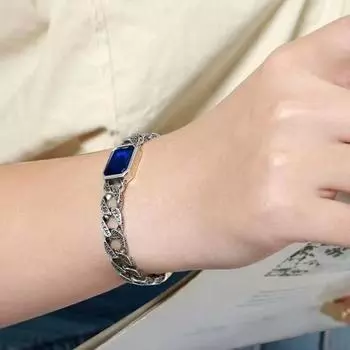 Браслет унисекс с ажурной толстой цепочкой, синими стразами, винтажный стиль, полированный сплав, браслет для пары, индивидуальное запястье, ювелирные изделия синий