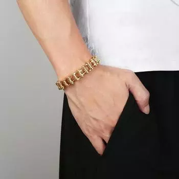 Браслет унисекс с цепочкой для мотоцикла, дизайн из нержавеющей стали в стиле панк-хип-хоп, блестящий, гладкий серебряный