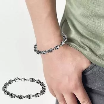 Браслет унисекс с подвеской в виде черепа в винтажном стиле панк-стиль, зажим-лобстер, сплав, полированный, готический