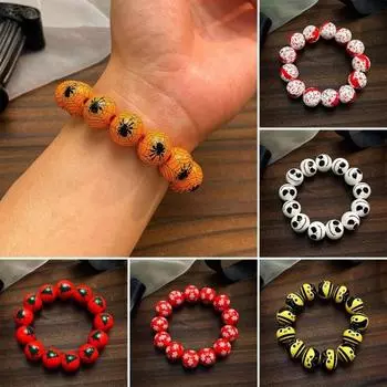 Браслет унисекс, снежинка, паутина, гладкие регулируемые размеры, деревянные бусины, браслет «сделай сам», на Хэллоуин, Рождество, ювелирные изделия в праздничном стиле оранжевый