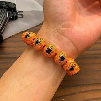 Браслет унисекс, снежинка, паутина, гладкие регулируемые размеры, деревянные бусины, браслет «сделай сам», на Хэллоуин, Рождество, ювелирные изделия в праздничном стиле оранжевый