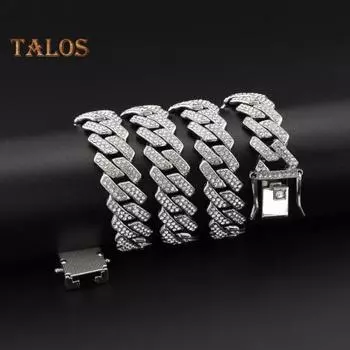 Браслет унисекс со стразами, толстая цепочка в форме ромба, блестящий цинковый сплав, украшения для взрослых, на шею, на запястье, для клуба, вечеринки, подарка на праздник, ожерелье 20cm серебряный