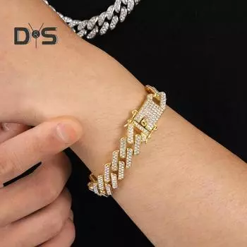 Браслет унисекс со стразами, толстая цепочка в форме ромба, блестящий цинковый сплав, украшения для взрослых, на шею, на запястье, для клуба, вечеринки, подарка на праздник, ожерелье 20cm серебряный