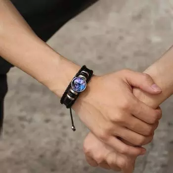 Браслет-унисекс «Созвездие», многослойный, плетеный, из искусственной кожи, регулируемый, сплав, светится ночью, астрология Pisces