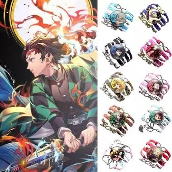 Браслет унисекс, убийца демонов, многослойные украшения, плетеный браслет с героями мультфильмов для фанатов синий/белый