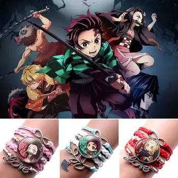 Браслет унисекс, убийца демонов, многослойные украшения, плетеный браслет с героями мультфильмов для фанатов синий/белый