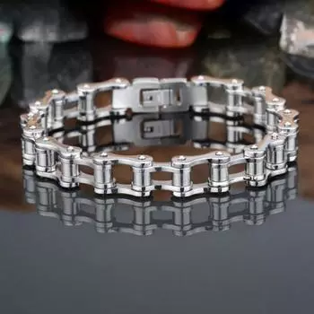Браслет-унисекс Yousheng с дизайном мотоциклетной цепи из нержавеющей стали в стиле панк-хип-хоп, блестящий гладкий браслет на запястье для различных случаев