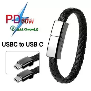 Браслет USB-кабель для зарядки 60 Вт Кабель для передачи данных и зарядки Короткий шнур для быстрой зарядки для Samsung HUAWEI Xiaomi