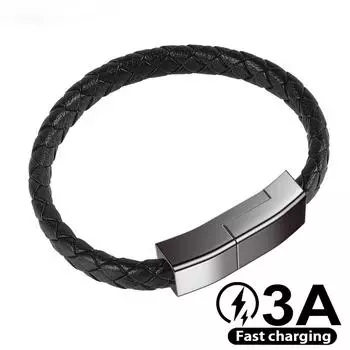 Браслет USB-кабель для зарядки Шнур для зарядки данных для iPhone Plus X XR Xs Max Кабель USB C для Samsung HUAWEI xiaomi Микрокабель iPhone-22.5 cm чёрный