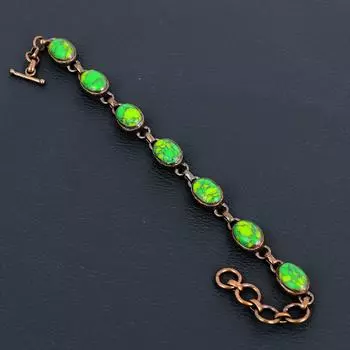 Браслет ювелирных изделий ручной работы из меди AAA+ с зеленым бирюзовым драгоценным камнем, полученный методом гальванопластики для любви 8 Inches With Adjustable зелёный