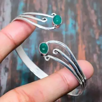 Браслет ювелирных изделий стерлингового серебра 925 зеленой драгоценной камня оникса ручной работы регулируемый для женщин Adjustable зелёный