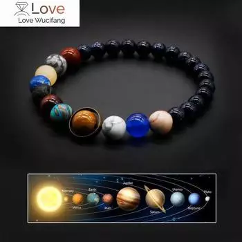 Браслет «Вселенная Солнечная система» для женщин, натуральный камень, восемь планет, браслет для мужчин, лучшие друзья, подарок для него, подарок для нее My8 Man Size