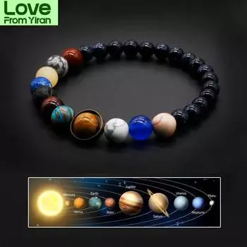 Браслет «Вселенная Солнечная система» для женщин, натуральный камень, восемь планет, браслет для мужчин, лучшие друзья, подарок для него, подарок для нее My8 Man Size