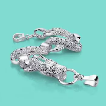 Браслет в этническом стиле с китайским драконом, классический браслет из стерлингового серебра 925 пробы, простая цепочка на запястье для мужчин и женщин, ювелирные изделия для семьи 19.5cm