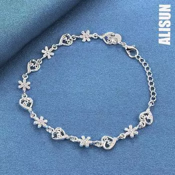 Браслет в форме цветка из стерлингового серебра 925 пробы с цирконием AAA, модные свадебные украшения 20CM]