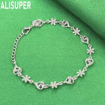 Браслет в форме цветка из стерлингового серебра 925 пробы с цирконием AAA, модные свадебные украшения 20CM