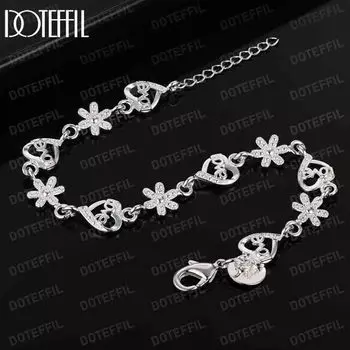 Браслет в форме цветка из стерлингового серебра 925 пробы с цирконием AAA, модные свадебные украшения 20CM