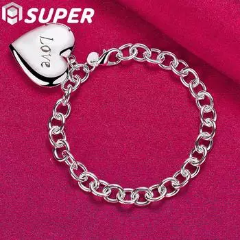 Браслет в форме сердца из стерлингового серебра 925 пробы с гравировкой 20cm