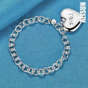 Браслет в форме сердца из стерлингового серебра 925 пробы, модные свадебные украшения 20CM