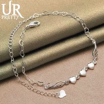 Браслет в форме сердца из стерлингового серебра 925 пробы, модные свадебные украшения 20CM