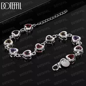 Браслет в форме сердца из стерлингового серебра 925 пробы с разноцветным цирконием класса ААА, модные свадебные украшения 20CM