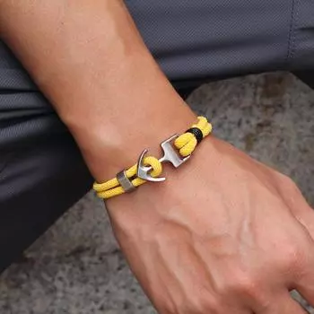 Браслет в морском стиле с серебряным якорем, ручная веревка для мужчин и женщин, двухслойная нейлоновая студенческая бижутерия синий