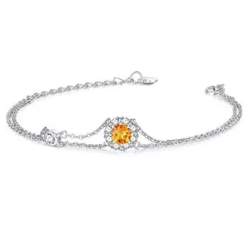 Браслет в подарок на Белый день для рожденных в ноябре, из натурального платинового камня, с подарочной упаковкой, женский, камень, цитрин, камень рождения, в 2 ряда, цветок, серебро, женский